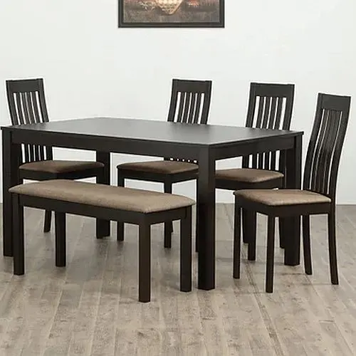 Image 6 Seater Brown Sheesham Wood Dining Table Set