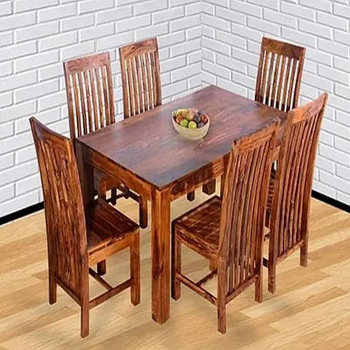 Image 6 Seater Rectangular Brown Sheesham Wood Dining Table