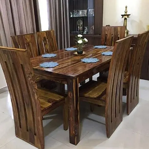 Image 6 Seater Rectangular Wooden Dining Table Set