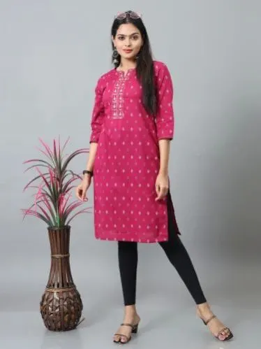 Image Ladies Pink Cotton Printed Kurti