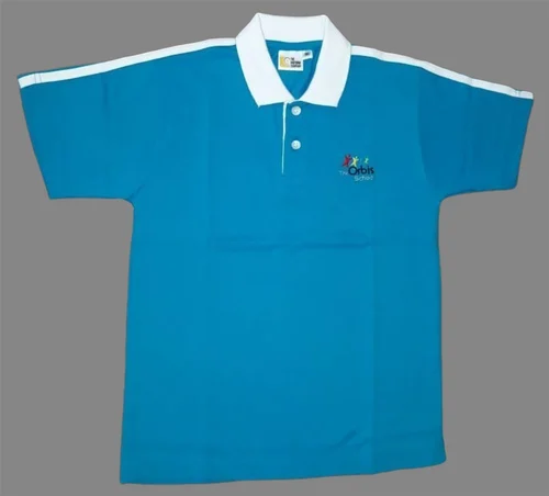 Image Poly Cotton Half Sleeve Sky Blue School Uniform T Shirt