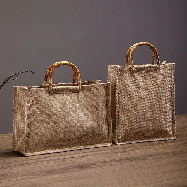Image Bamboo Handle Promotional Jute Bag