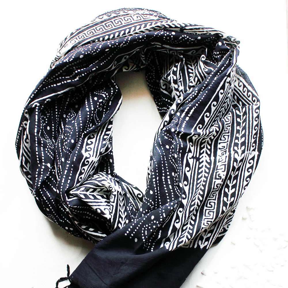 Black Block Printed Cotton Stole