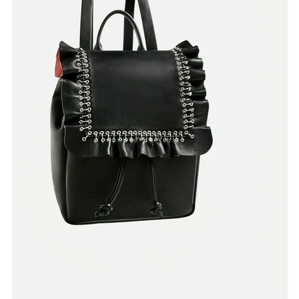 Black Frill Leather Backpack Bag