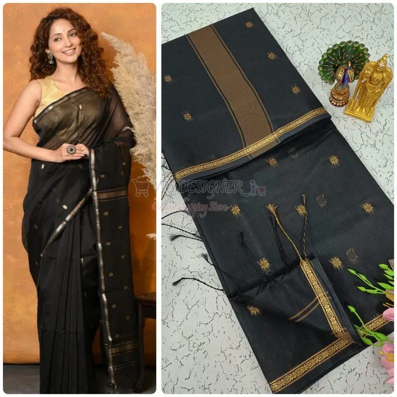 Image Black Kalyani Cotton Silk Sarees