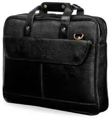 Black Plain Leather Laptop Bag