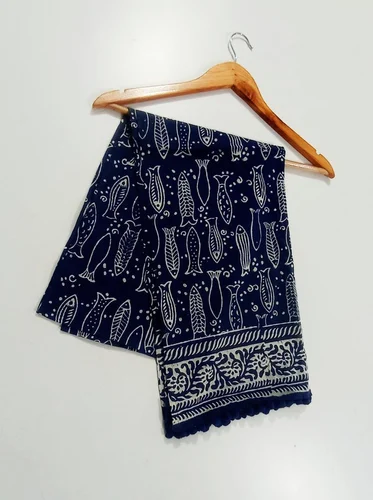 Blue Hand Block Printed Cotton Stole