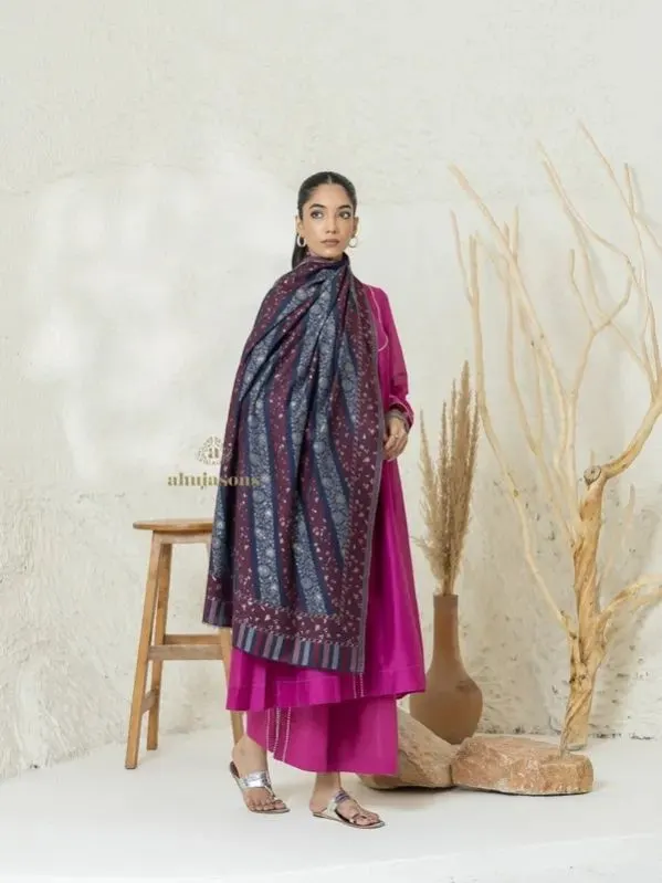 Image Blue Woollen Shawl with Kani Zari Weave