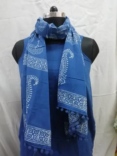Dark Blue Stylish Block Printed Cotton Stole