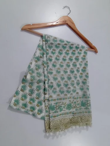 Green Hand Block Printed Cotton Stole