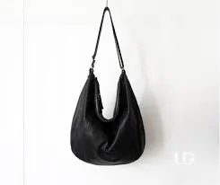 Ladies Black Leather Hobo Handbag