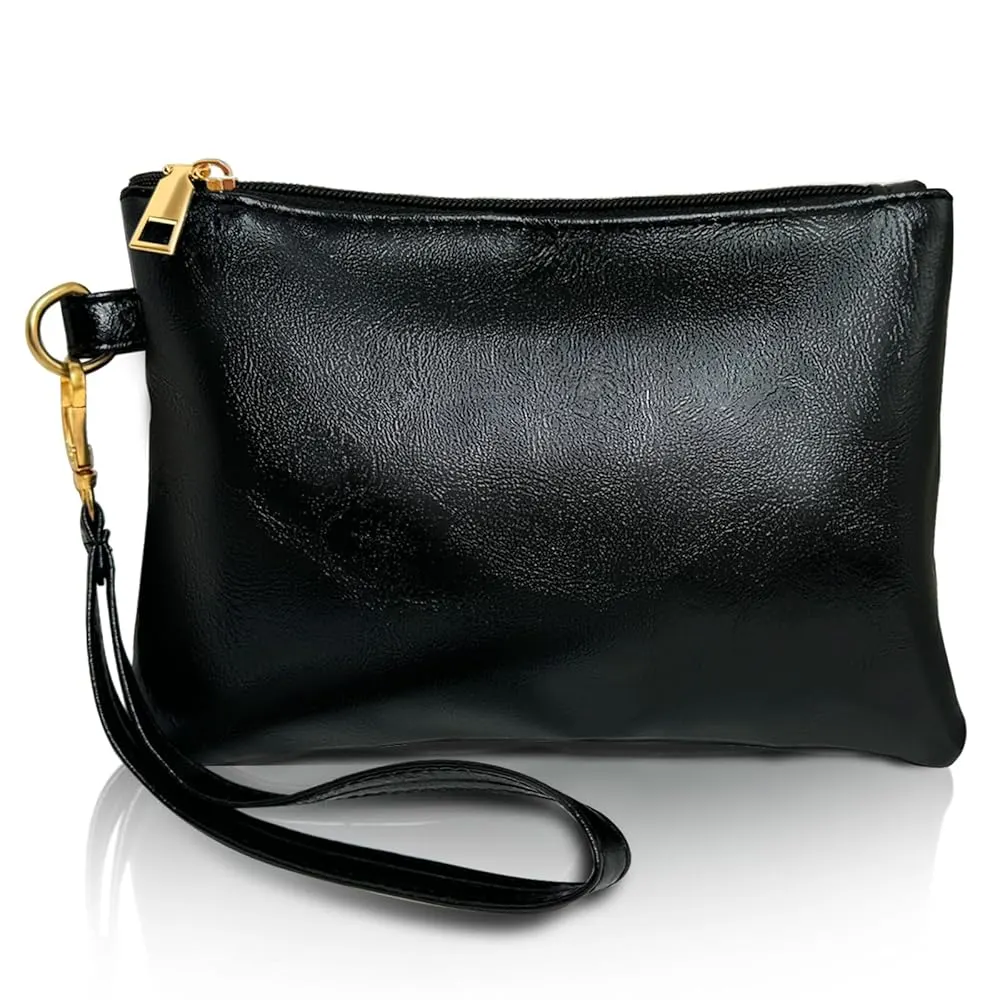 Ladies Black Leather Pouch Purse