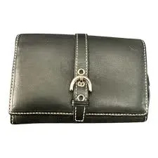 Image Ladies Black Long Buckle Leather Wallet