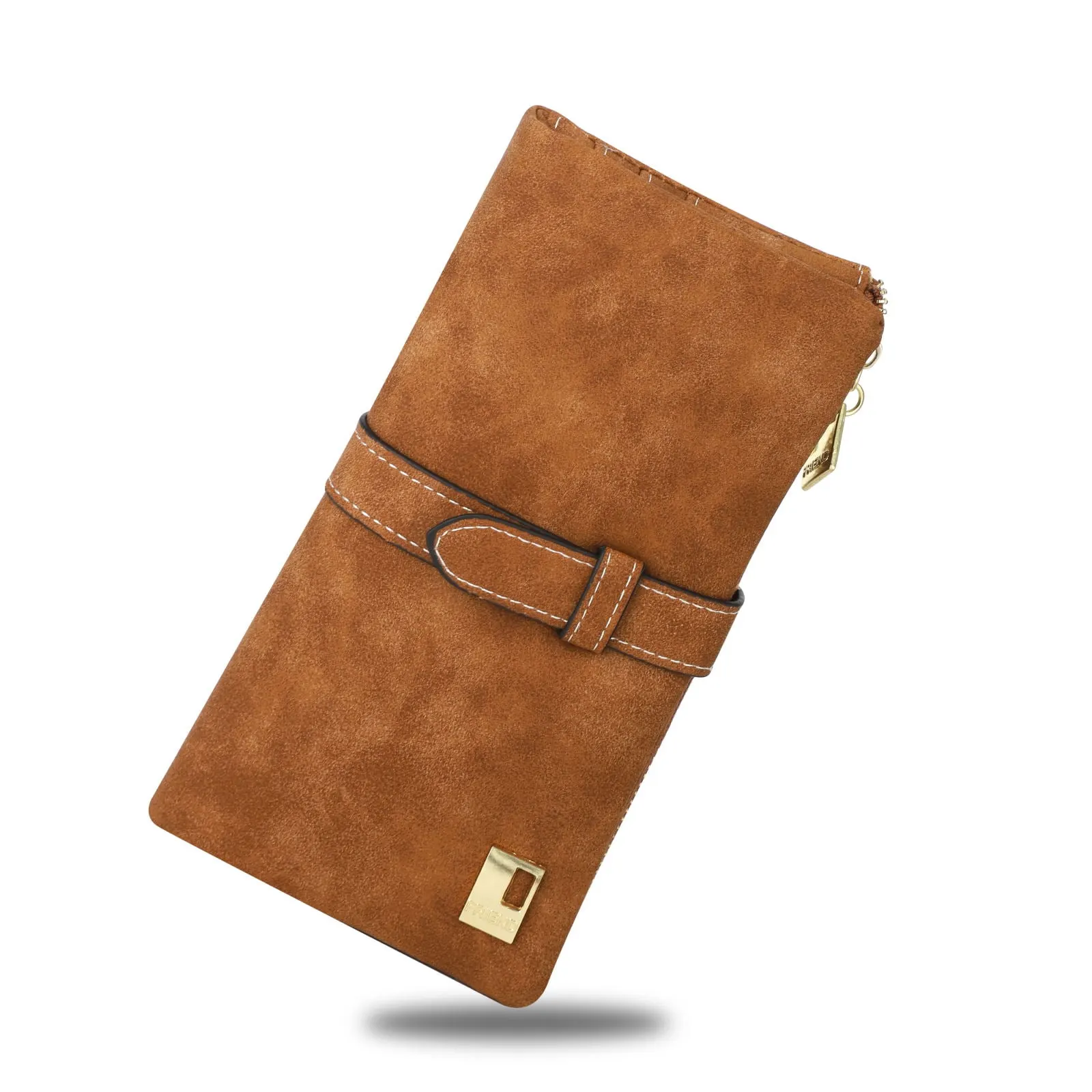 Ladies Brown Long Buckle Leather Wallet
