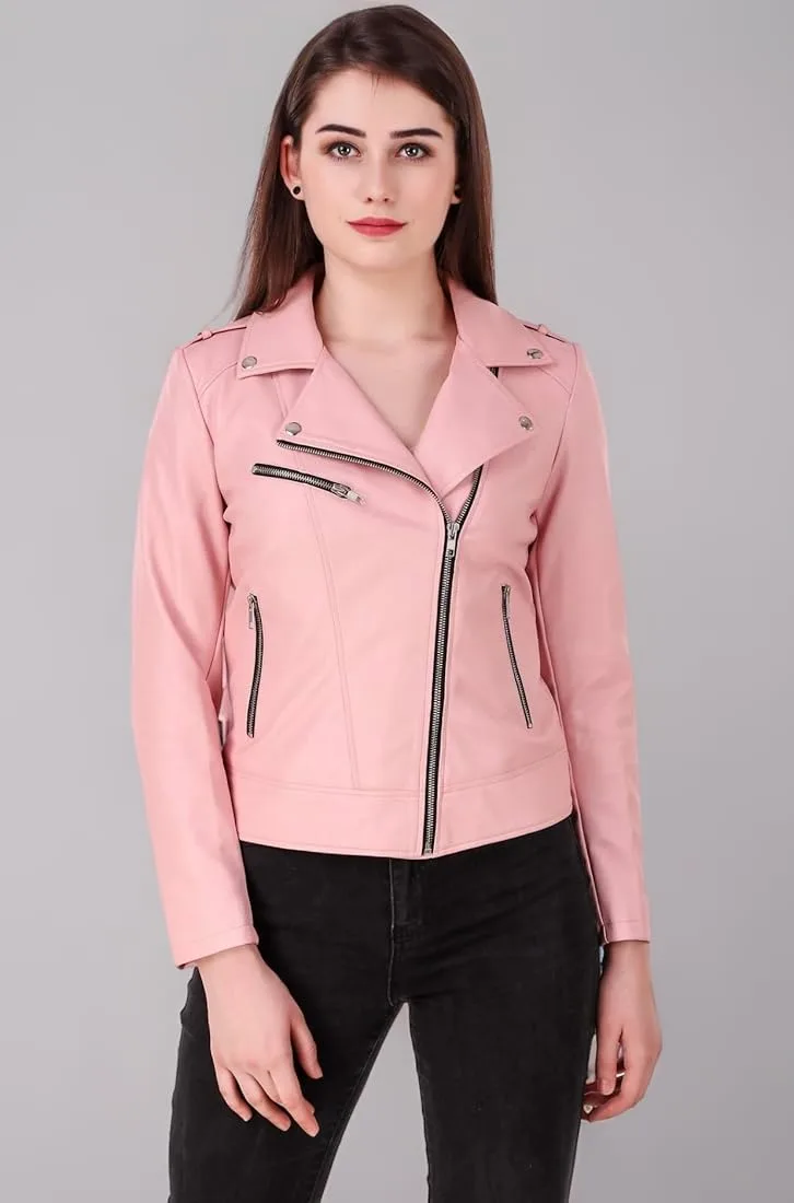 Ladies Pink Leather Jacket