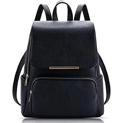 Ladies Plain Black Leather Backpack Bag