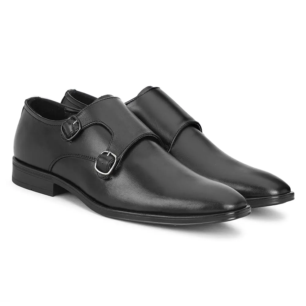 Image Mens Black Leather Monk Strap Formal Shoes