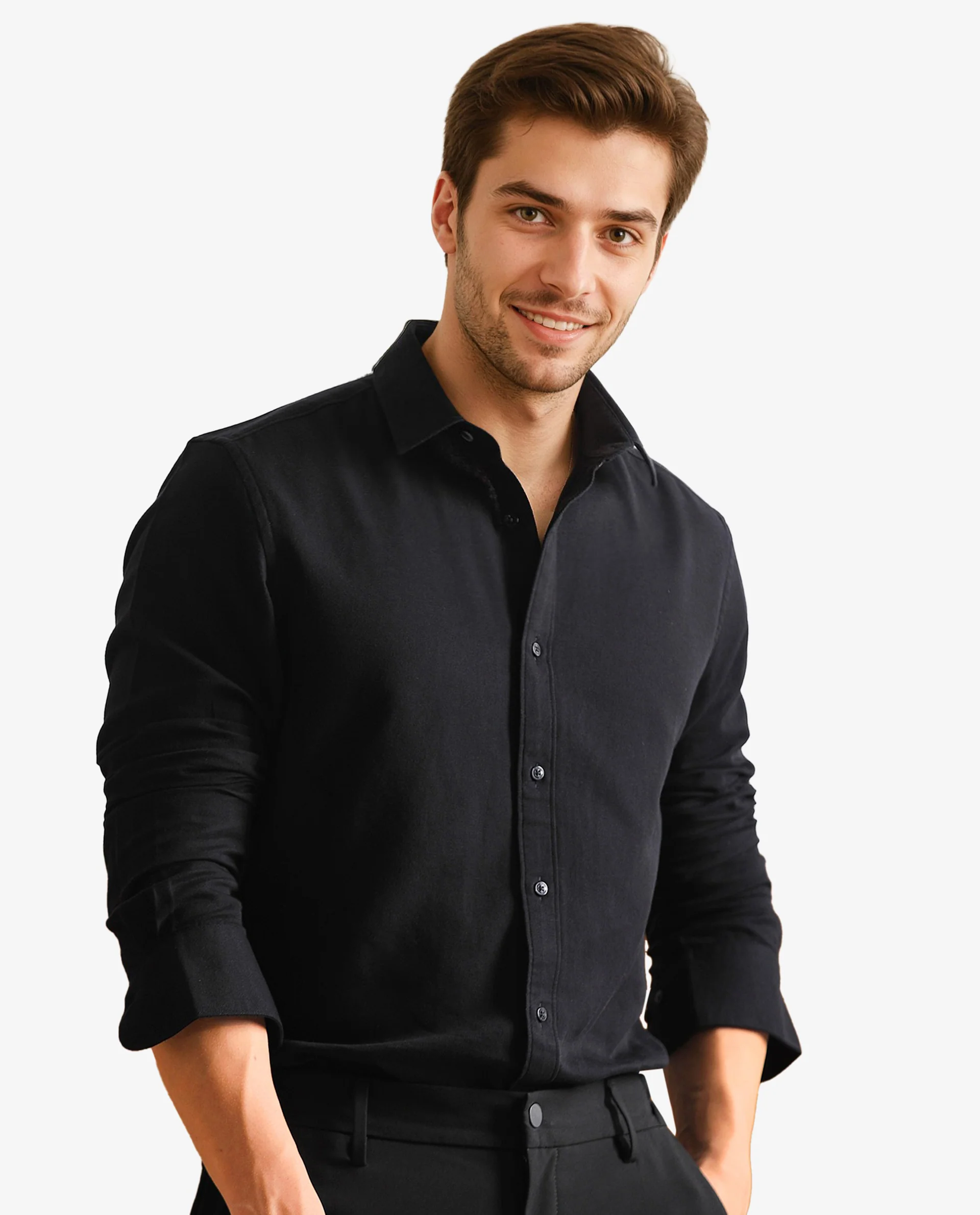 Image Mens Black Regular Fit Cotton Shirt