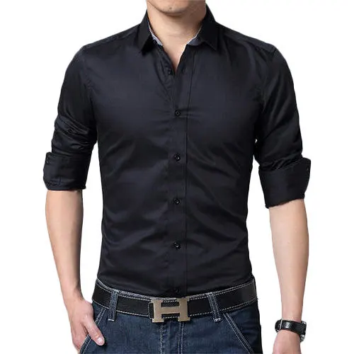 Image Mens Cotton Plain Full Sleeve Black Shirt