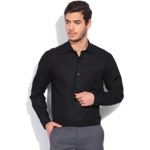 Image Mens Plain Black Cotton Formal Shirt