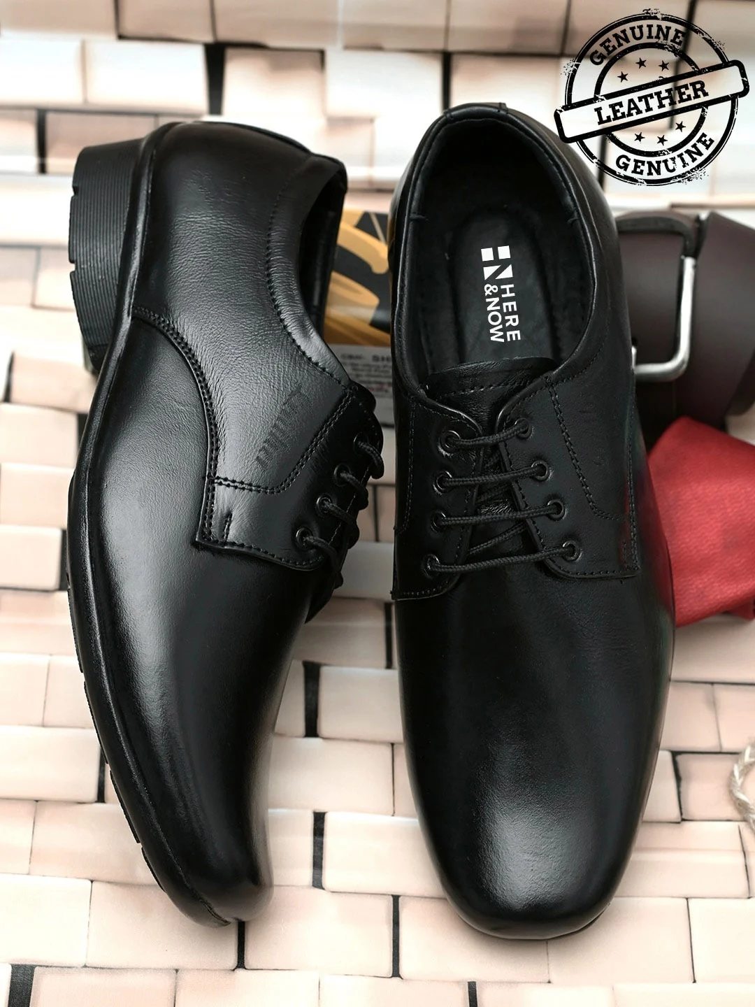 Now Mens Black Genuine Leather Formal Shoes With Laces