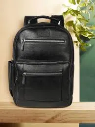Unisex Black Leather Backpack Bag