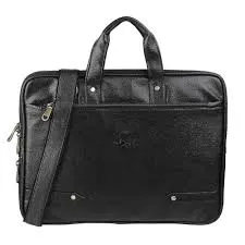 Unisex Black Leather Laptop Bag