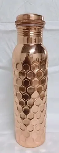 Image 900 Ml Hammered Copper Water Bottle 7x7x26.7 Cm for Drinking Purpose
