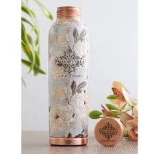 900 Ml White Printed Pure Copper Water Bottle