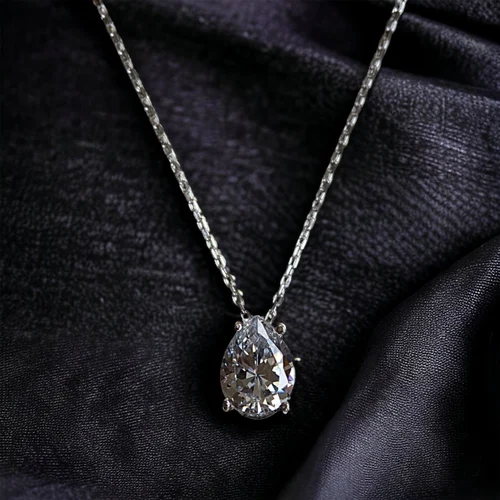 Image 925 Sterling Silver Moissanite and Teardrop Diamonds Pendant