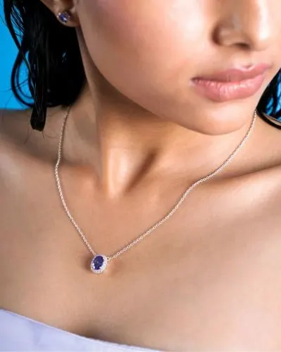 925 Sterling Silver Oval Tanzanite and Moissanite Pendant