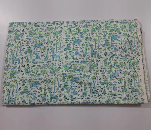 Image Beautiful Animal Hand Block Printed Cotton Fabric