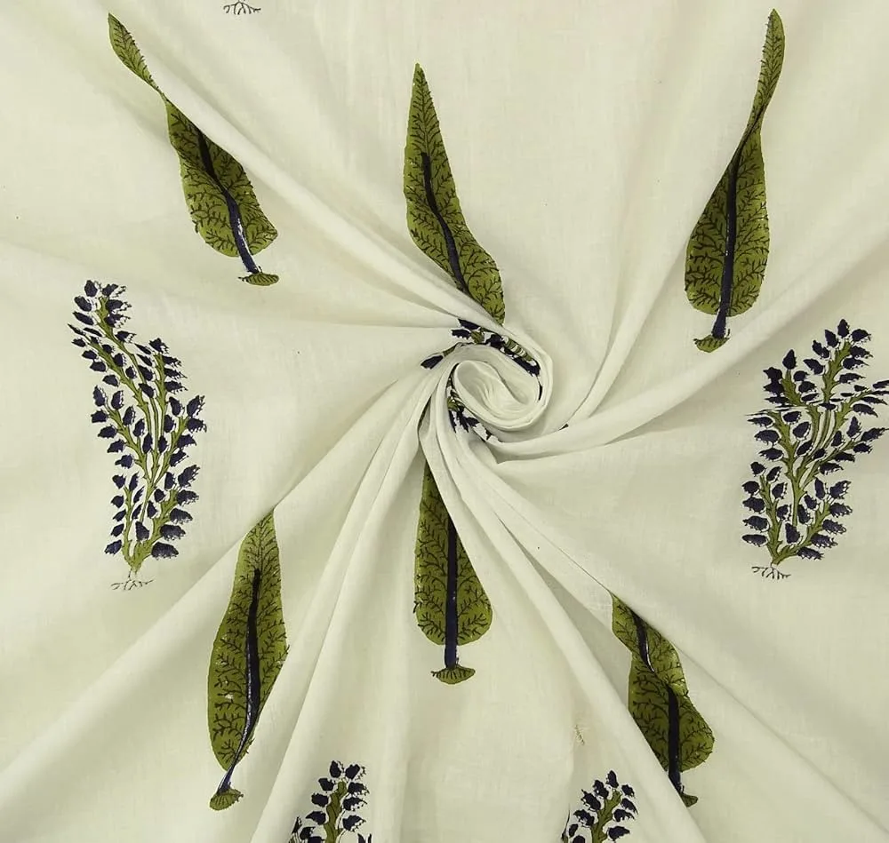 Cotton Leaf Hand Block Printed Fabric
