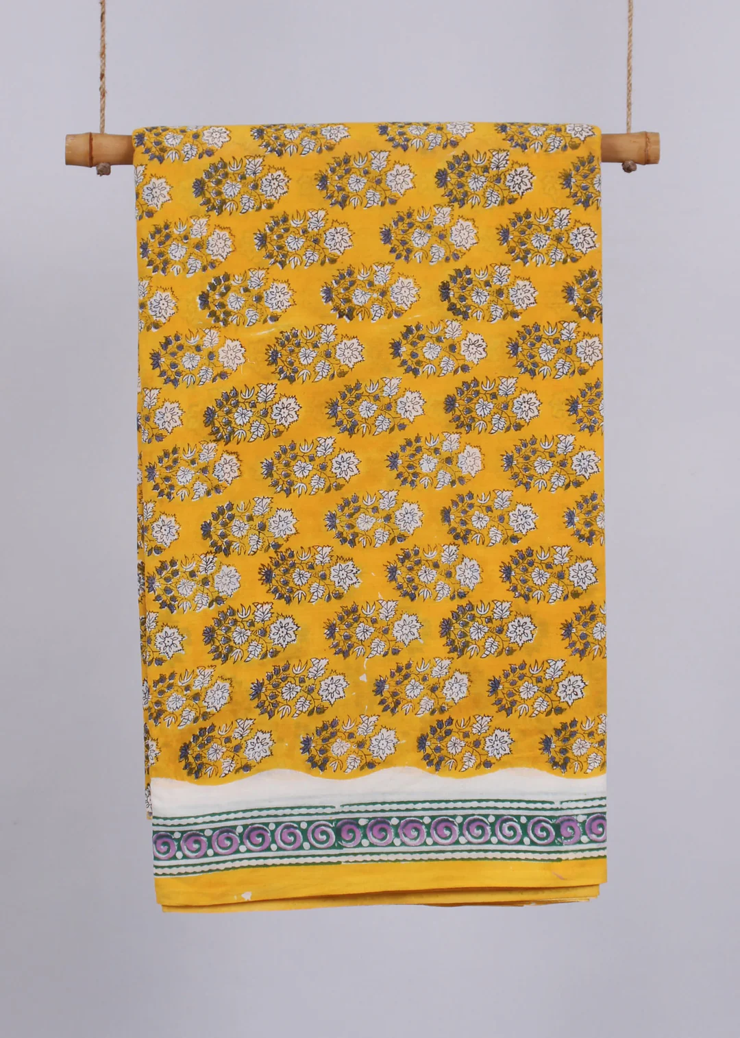 Cotton Yellow Hand Block Printed Fabric
