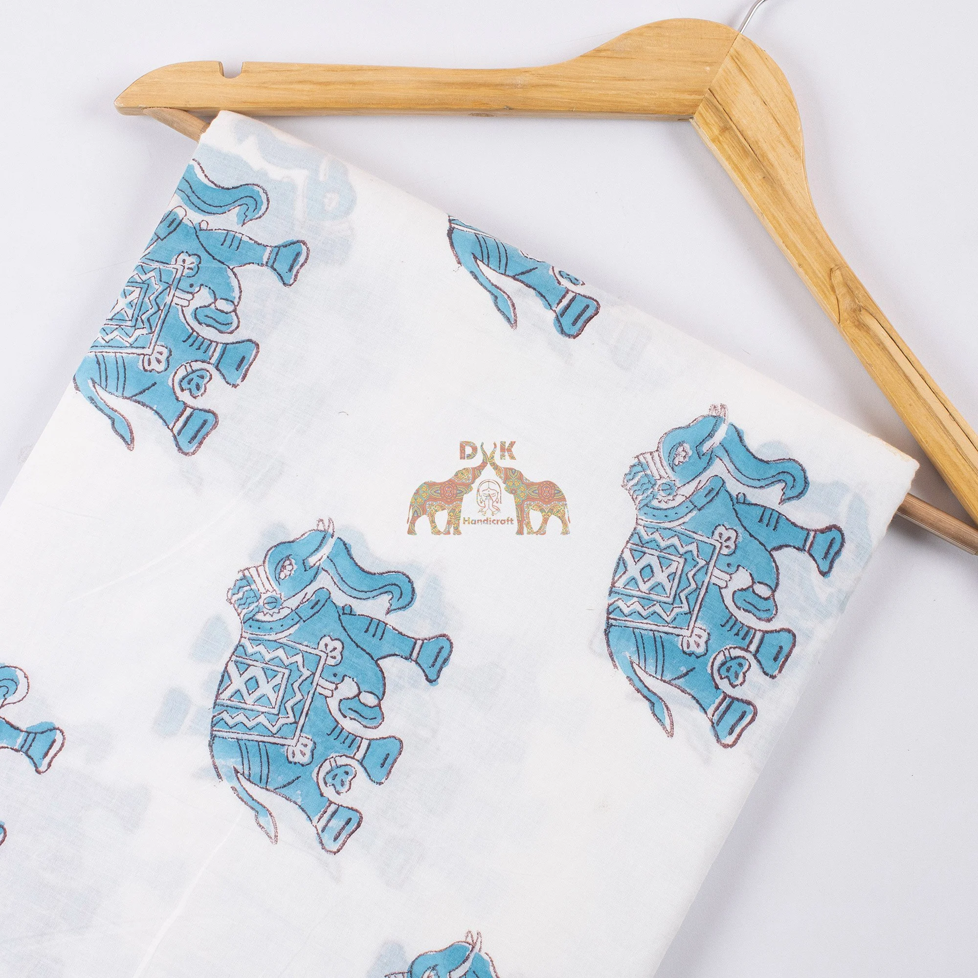 Elephant Hand Block Printed Cotton Fabric