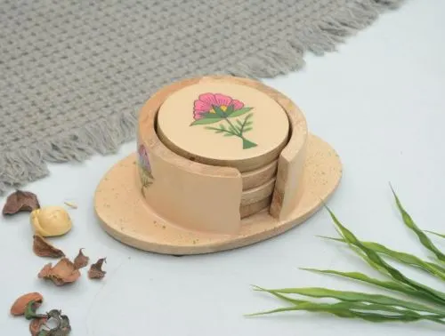 French Collection Wooden Coaster with Holder