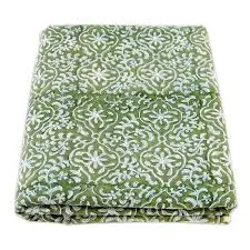 Green Hand Block Printed Cotton Fabric