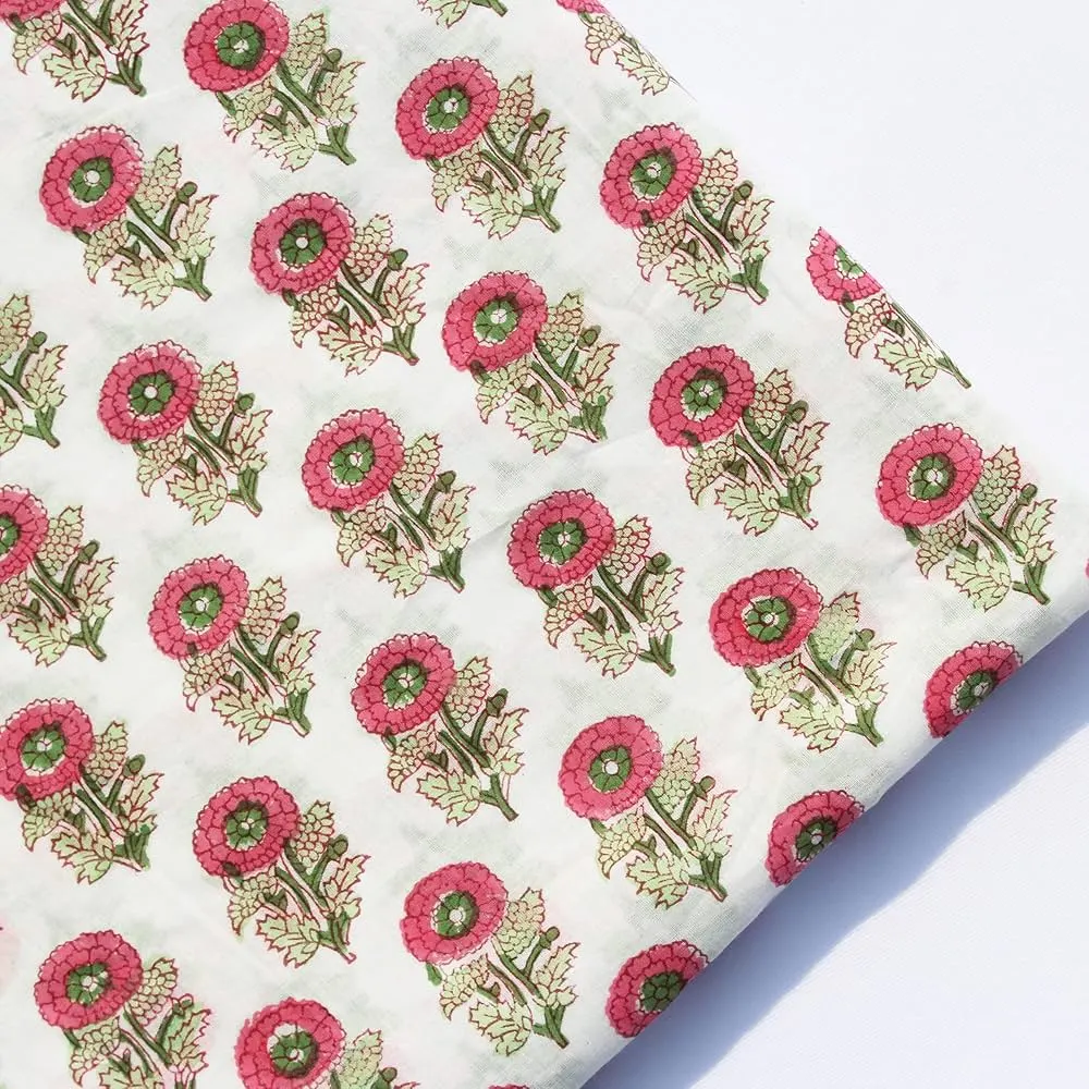 Hand Block Small Flower Printed Cotton Fabric