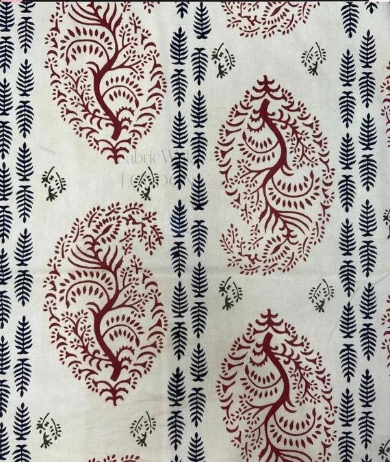 Tree Hand Block Printed Cotton Fabric