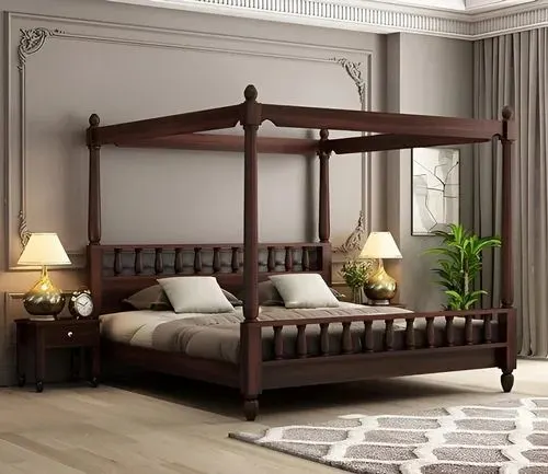 Image Vishwakarma Sheesham Wood King Size Poster Bed Wooden Double Bed Cot Bed Furn