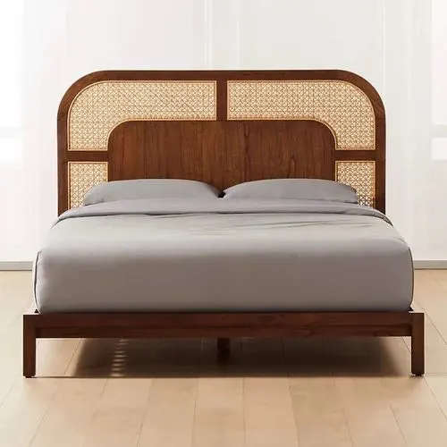 Image Vishwakarma Solid Wood & Rattan King Size Bed, With Storage