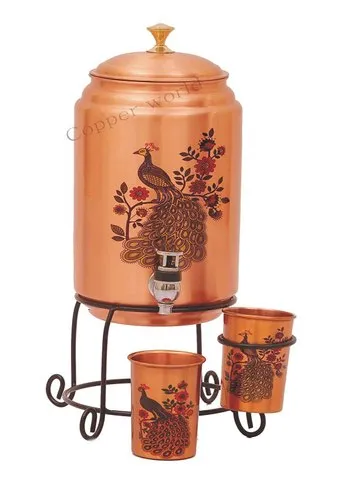 Image Copper Designer Printed Water Pot With Glass