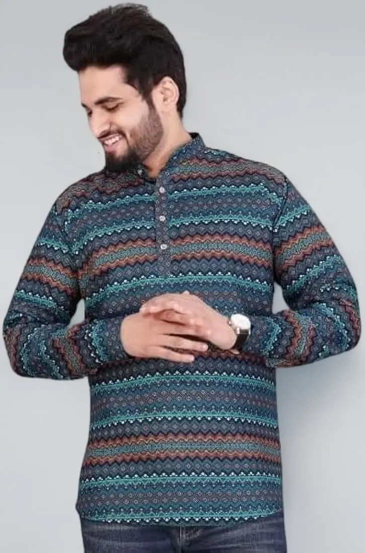Mens Multicolour Full Sleeves Kurta Shirt