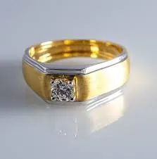 Image Mens Round Cut Diamond Yellow Gold Engagement Ring