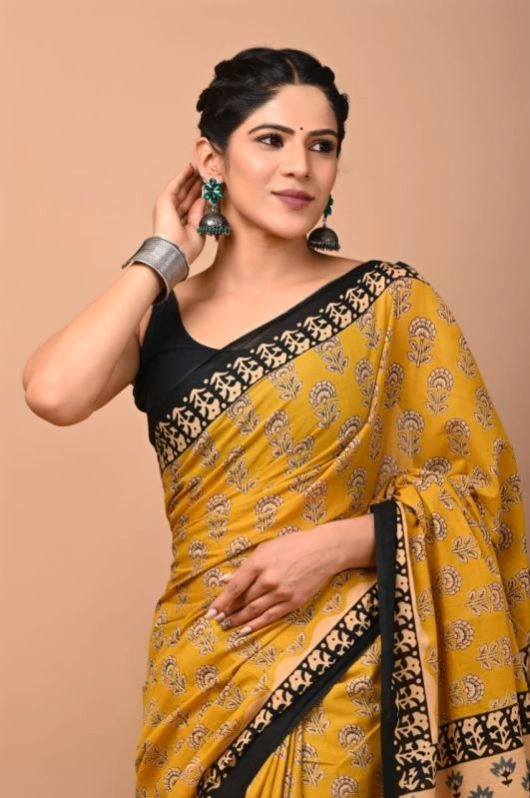 Image Block Print Cotton Sarees